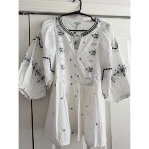 White Embroidered Boho Blouse